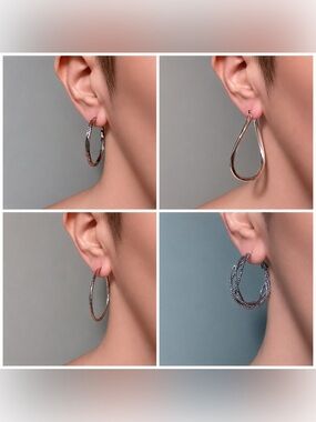 Silver Tone Hoop Earrings Bundle 4 Pairs Mixed Styles